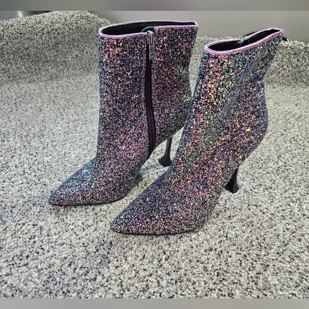 Marc Fisher Stolla Size 8.5 Purple Glitter Booties Womens EUC - Picture 8 of 13